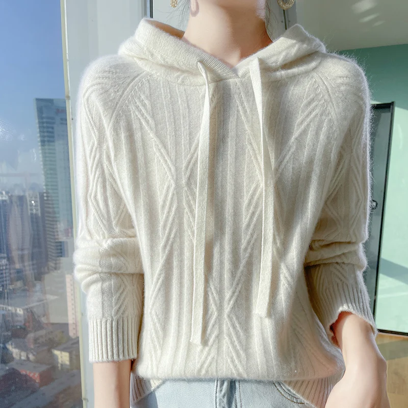 ZYCZCXX Thickened Hoodies Autumn and Winter Women's 100% Merino Wool Hoodies 2024 New Korean Fashion Sweaters Women's Clothes - Image 3